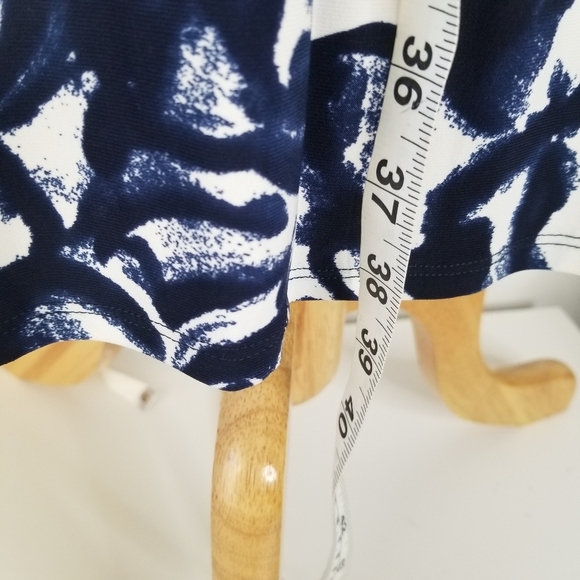 NWT Lauren Ralph Lauren Navy Print Stretch Sheath Dress Side Ruched Cap Sleeve 8 - Picture 3 of 15